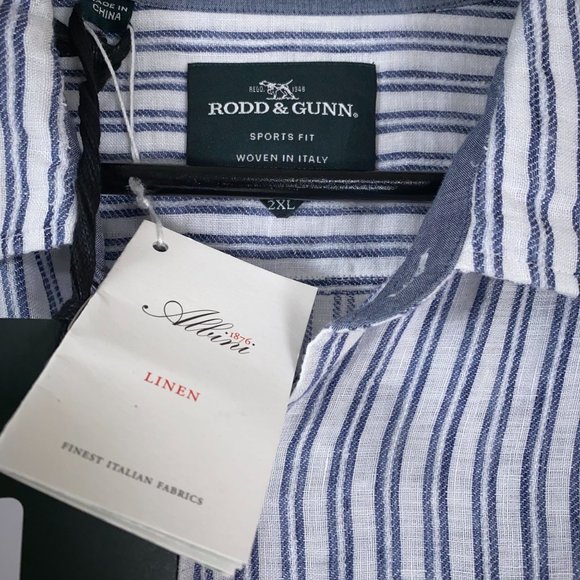 Rodd & Gunn Victoria Avenue L/S Linen Blend Button Shirt Blue Stripe Men's XXL - Picture 3 of 8